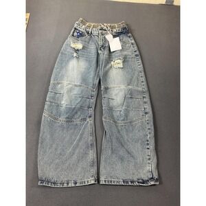 Aelfric Eden Jeans women's 28x28 double waisted Wide Leg Distressed Camo Baggy